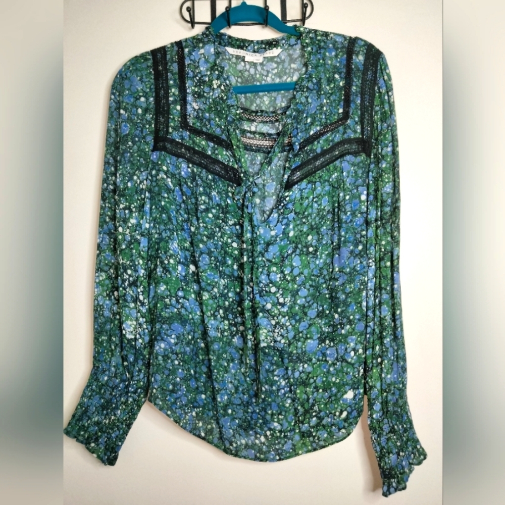 Veronica Beard (Sz 12) Multicolor Floral V-Neck Tie Strap Semi-Sheer Candita Top